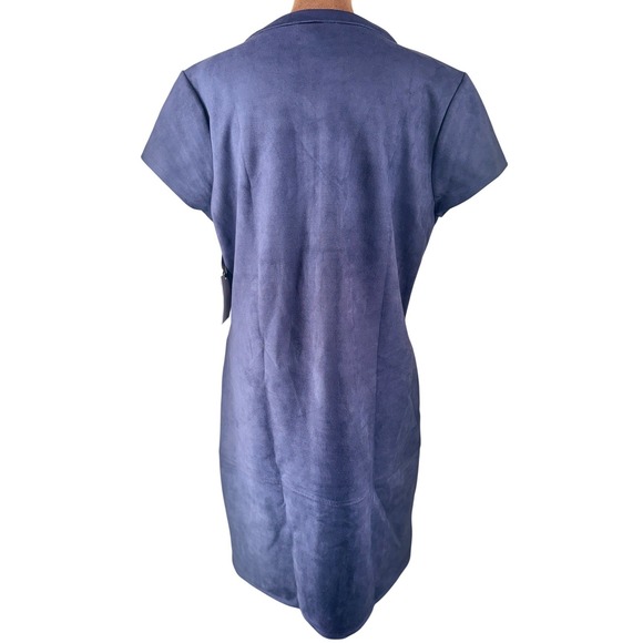 Kensie Faux Suede Shift Dress Women 14 Navy Blue Gold Zipper Front Pockets NWT - Picture 6 of 11